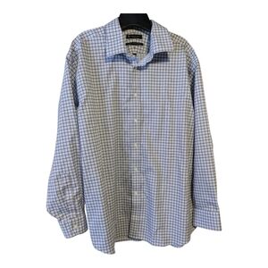 Hudson Room Fitted, Plaid Long Sleeve Shirt, Blue/Grey. 17.5/34